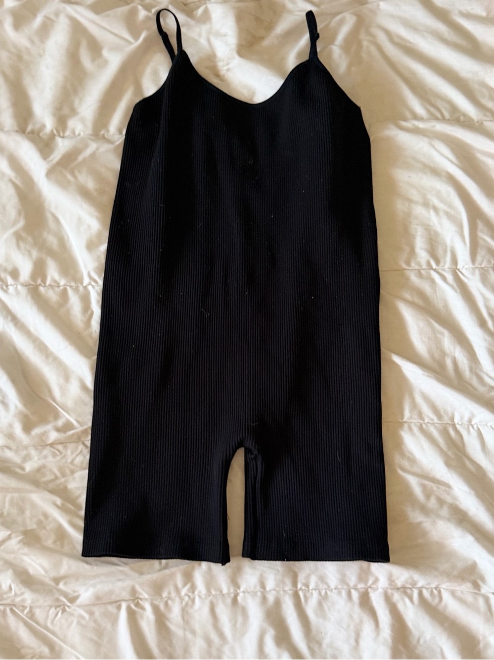 Women’s Black Ribbed Spaghetti-Strap Romper